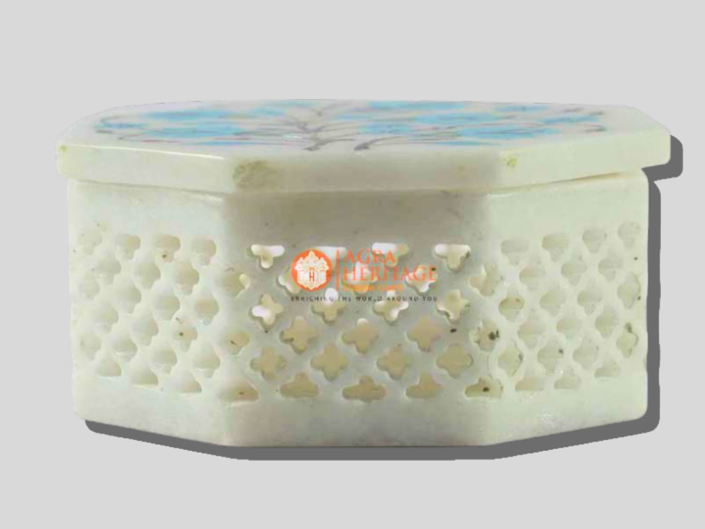 Marble Turquoise Floral Inlay Vintage Box